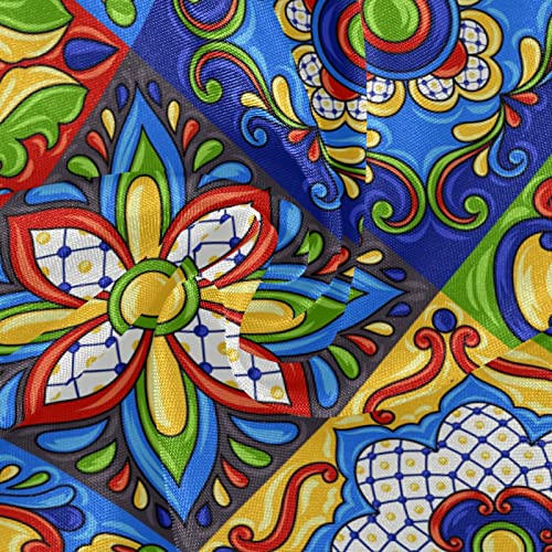 xigua Mexican Talavera Ceramic Tile Style Round Tablecloth 60In,Waterproof Patio Table Cloths with Umbrella Hole and Zipper,Table Covers for Indoor & Outdoor Backyard/BBQ/Picnic - Image 2