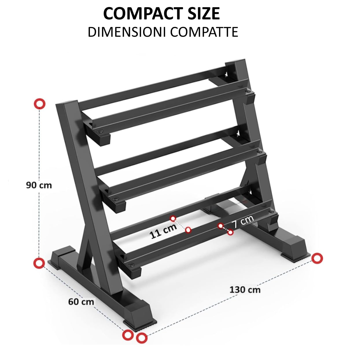 FFitness Rastrelliera per Manubri 3 Livelli Supporto Porta Pesi Bilanciere Kettlebell Rack Carico Max 500 Kg Espositore in Acciaio Multifunzione