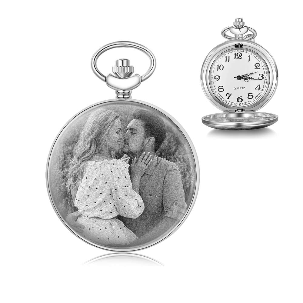 Reloj Bolsillo Personalizado con Foto Grabado Reloj Vintage Reloj Bolsillo Suave Clásico para Hombres Mujeres Regalo para Cumpleaños Aniversario Día del Padre