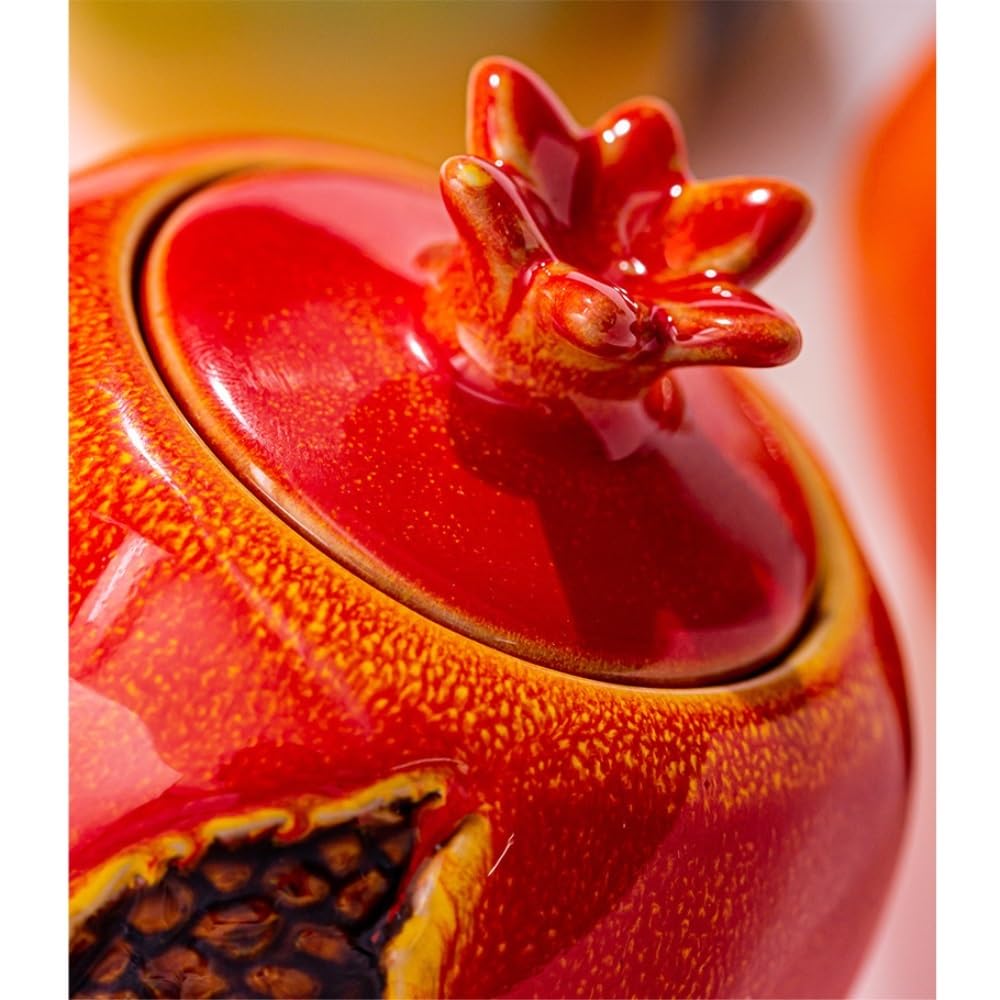 Tea Coffee Sugar Canisters Kreative Granatapfel Kleine Teedose Keramik Versiegelt Dose Tee Vorratsbehälter Dose Tee-Set Doppel Dose Geschenkbox Set Küchendosen (A)