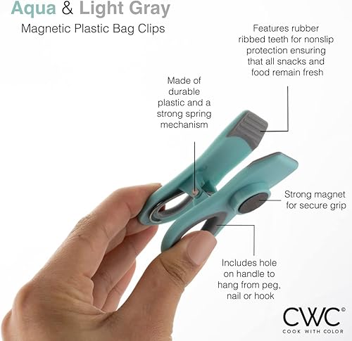 Miniatura 2 de Cook with Color - Clips imantados para bolsas de cocina, de comida, de patatas fritas con cierre hermético 5 unidades (color aguamarina)
