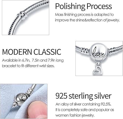 Miniatura 4 de KUNSIR Pulsera de cadena de serpiente de plata esterlina 925 para Pandora pulseras europeas encantos cuentas