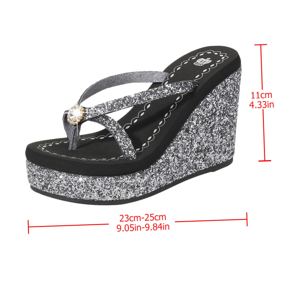 FRCOLOR Sandali Donna Estivi Tacchi Alto Design Fashion in Pelle Microfibra e Cowhells, Comodi per Soggiorno e Camera da Letto, Infradito Paillettes e Diamanti Neri