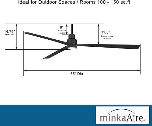 Miniatura 3 de MINKA-AIRE F789-CL LED Simple Ventilador de techo de 3 aspas para exteriores de 65 pulgadas con motor de CC en acabado de carbón