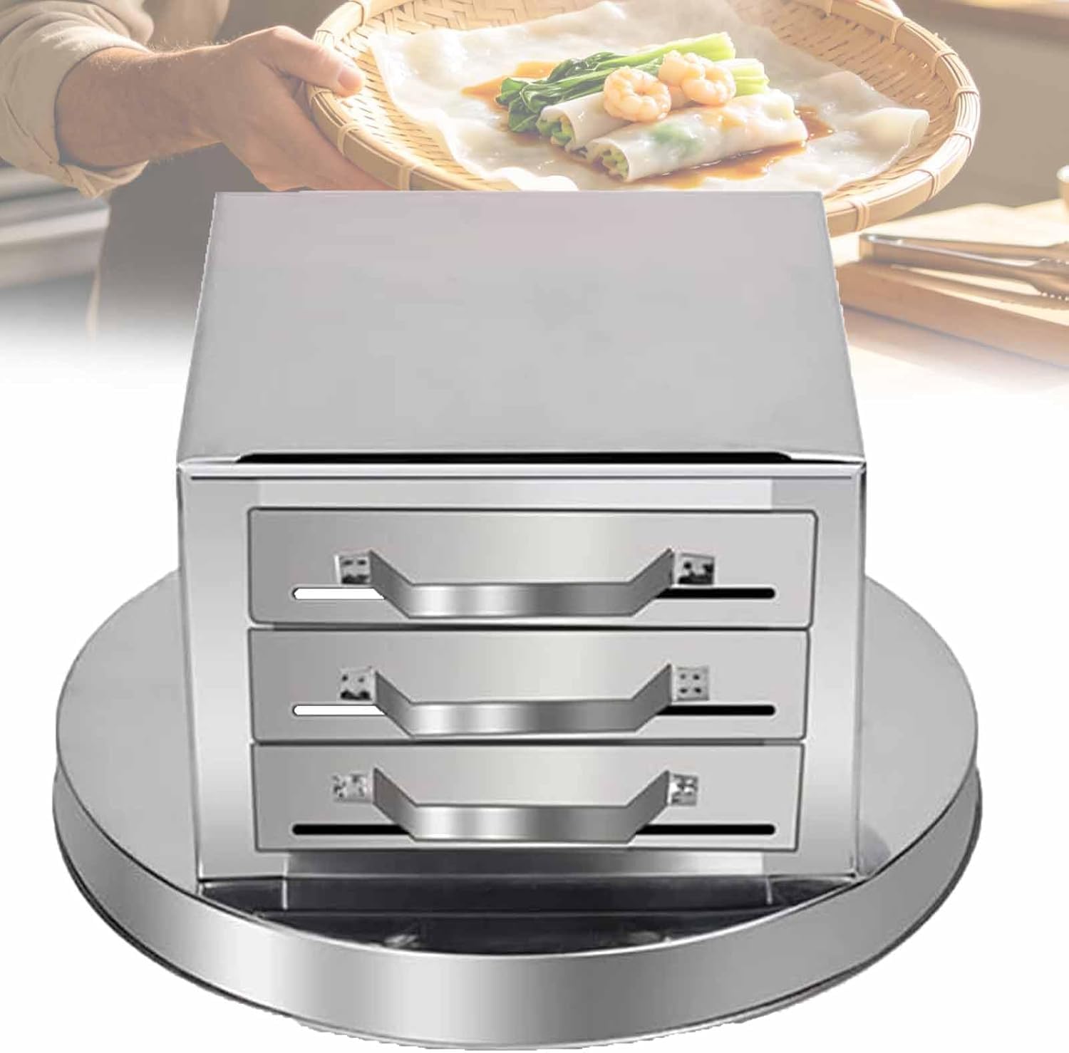 Macchina per rotolo di pasta di riso, vaporiera in acciaio inox con 3 cassetti per cucina domestica, multifunzionale per panini, gnocchi, panini e verdure, facile da usare