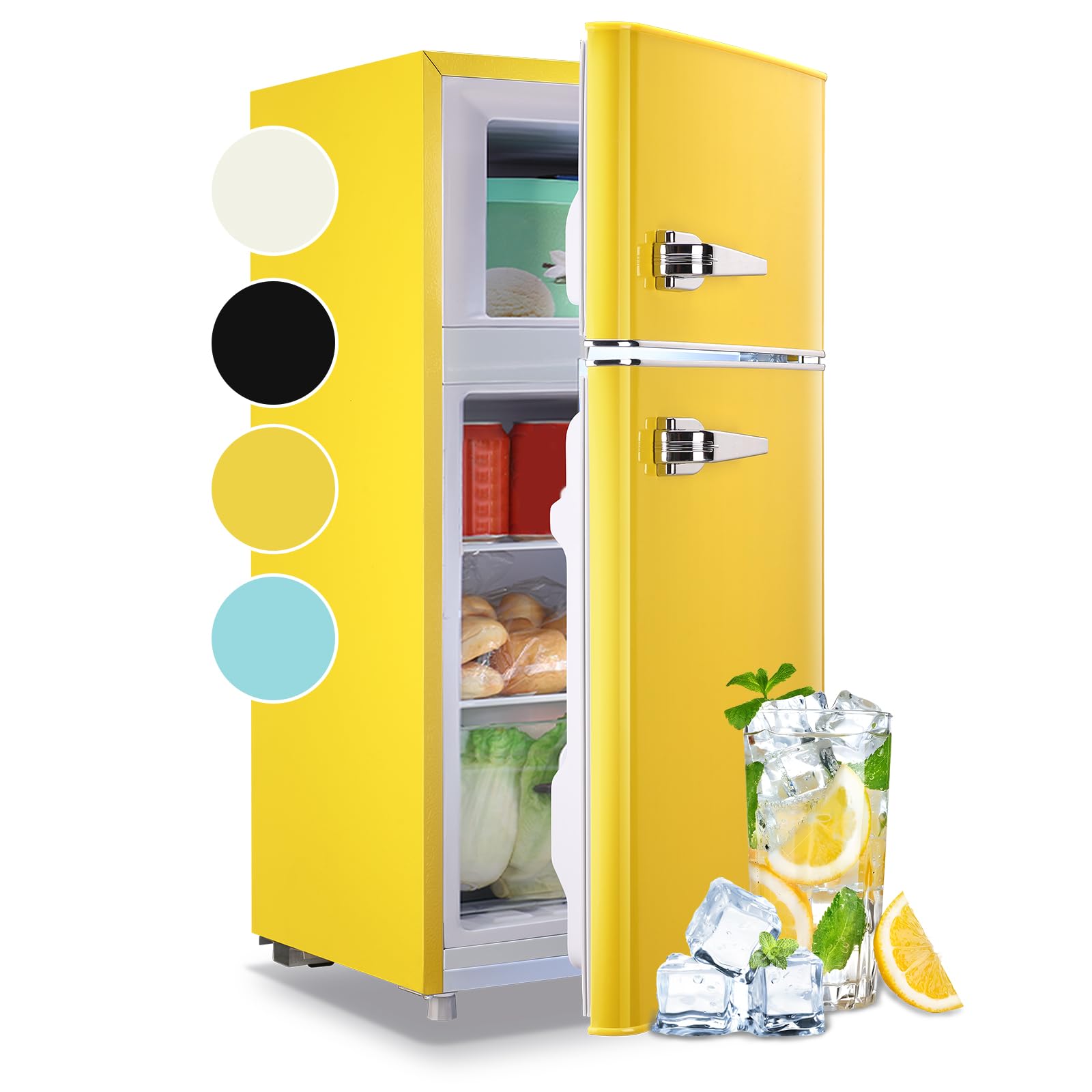 WANAI 3.5 Cu.Ft Small Refrigerators Retro Mini Fridge With Freezer Yellow Full-Sized Fridge Dual Door Dual Handle Classic Removable Glass Shelves Adjustable Thermostat For Home Office Dorm RV on Fridge.com - View 1