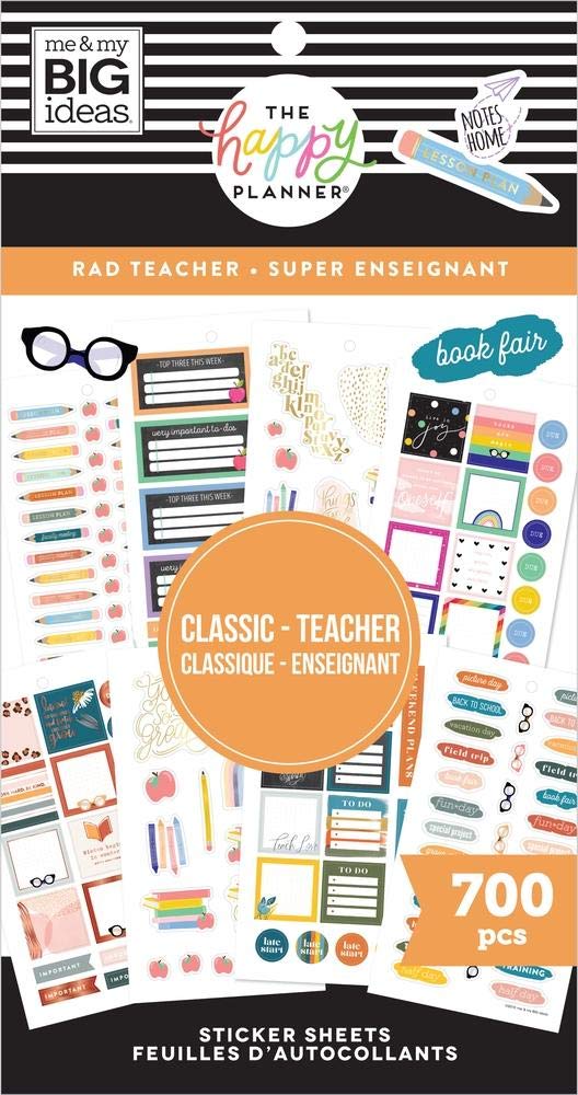 The Happy Planner Sticker Value Pack - Teacher Supplies - Rad Teacher Theme - Multi-Color - Great for Projects, Scrapbooks & Albums - 30 Sheets, 700 stickers Stickers Total