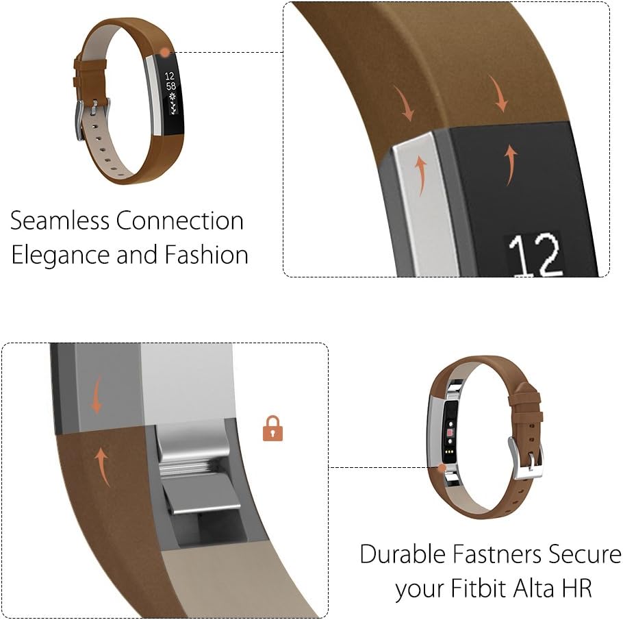 Henoda Replacemnt Leather Bands Compatible with Fitbit Alta/Fitbit Alta HR, Classic Genuine Leather Wristband, Small Large, No Tracker