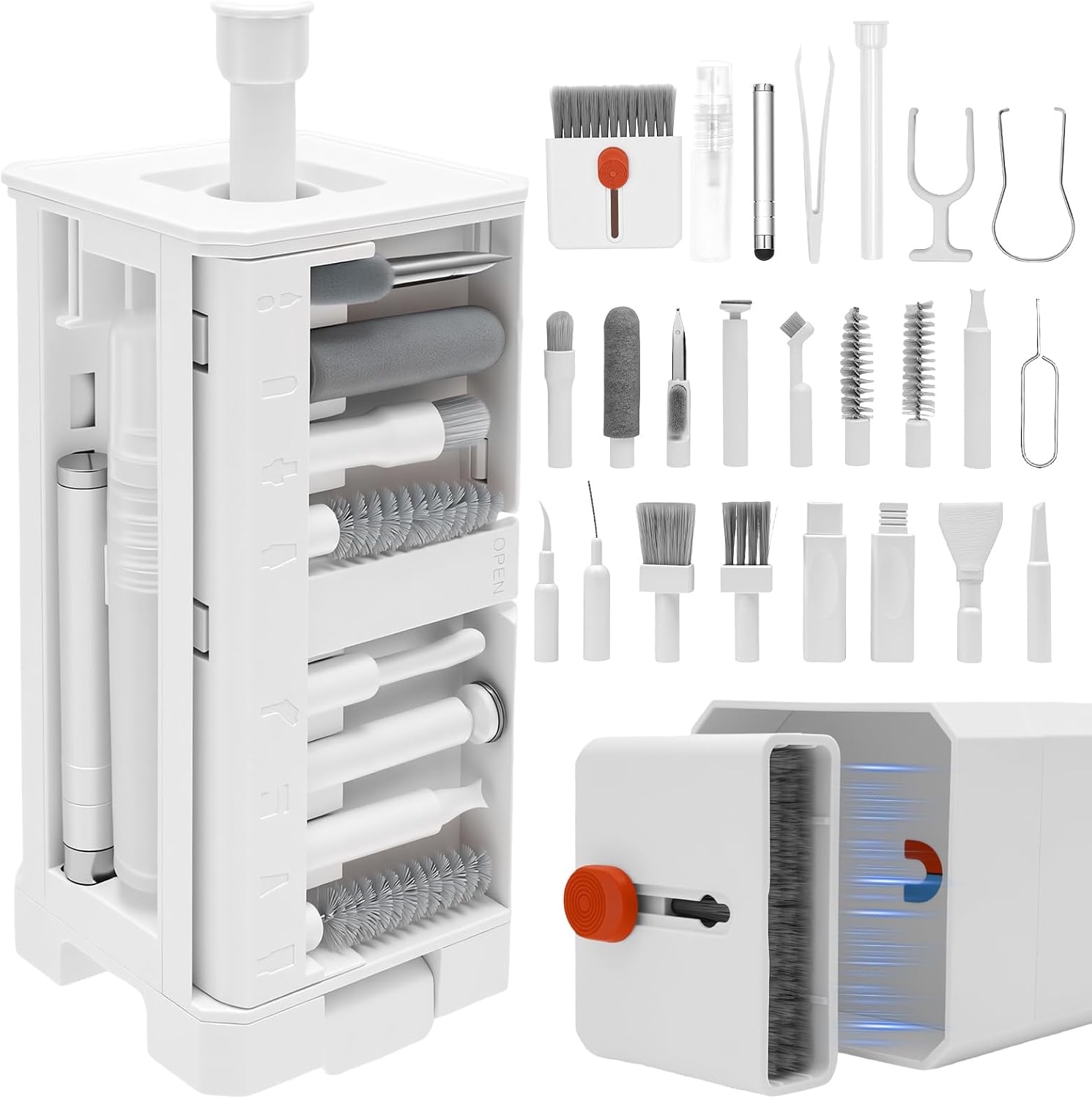32-in-1 Multi-Functional Keyboard Cleaning Kit for Electronics, Cleaning Brush Tool Including Headphones,Mobile Phones,Computer,Monitor,Lens and etc, Compact and Portable Design(White)