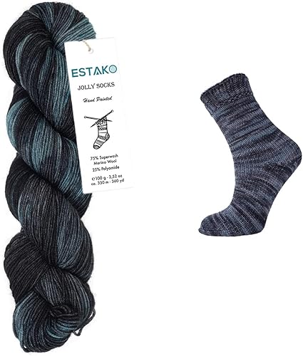 Estako Jolly Socks 7259 - Hilo pintado a mano, 75 % lana merino superwash y 25 % poliamida (peso finodeportivo 2), 3.52 onzas, 3.53 oz, 360 yardas,