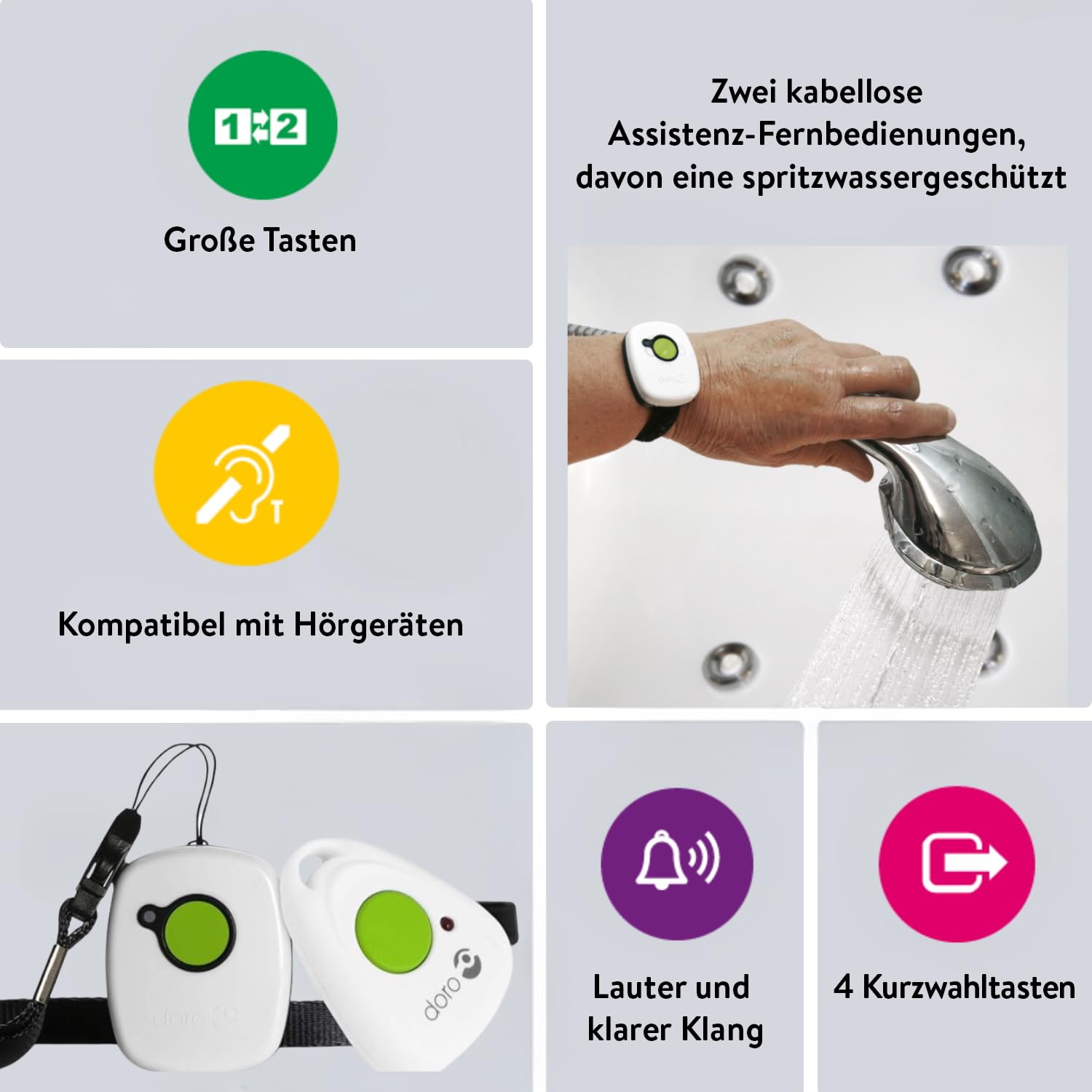 DORO - Doro Secure 347 - Schnurgebundenes Festnetztelefon - Notruffunktionen - Große Tasten - Audioverstärker - 4 Direktspeichertasten mit Foto - Mit 2 Fernbedienungen - Weiß