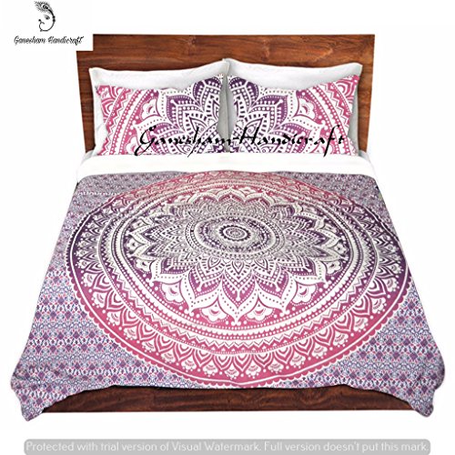 ganesham- indio Mandala Hippie Tapiz Reina doona cubierta, manta mantas, manta colcha, Mandala bohemio ropa de cama, ropa de cama, sábana con dos decorativo almohada, Indian Mandala funda de edredón