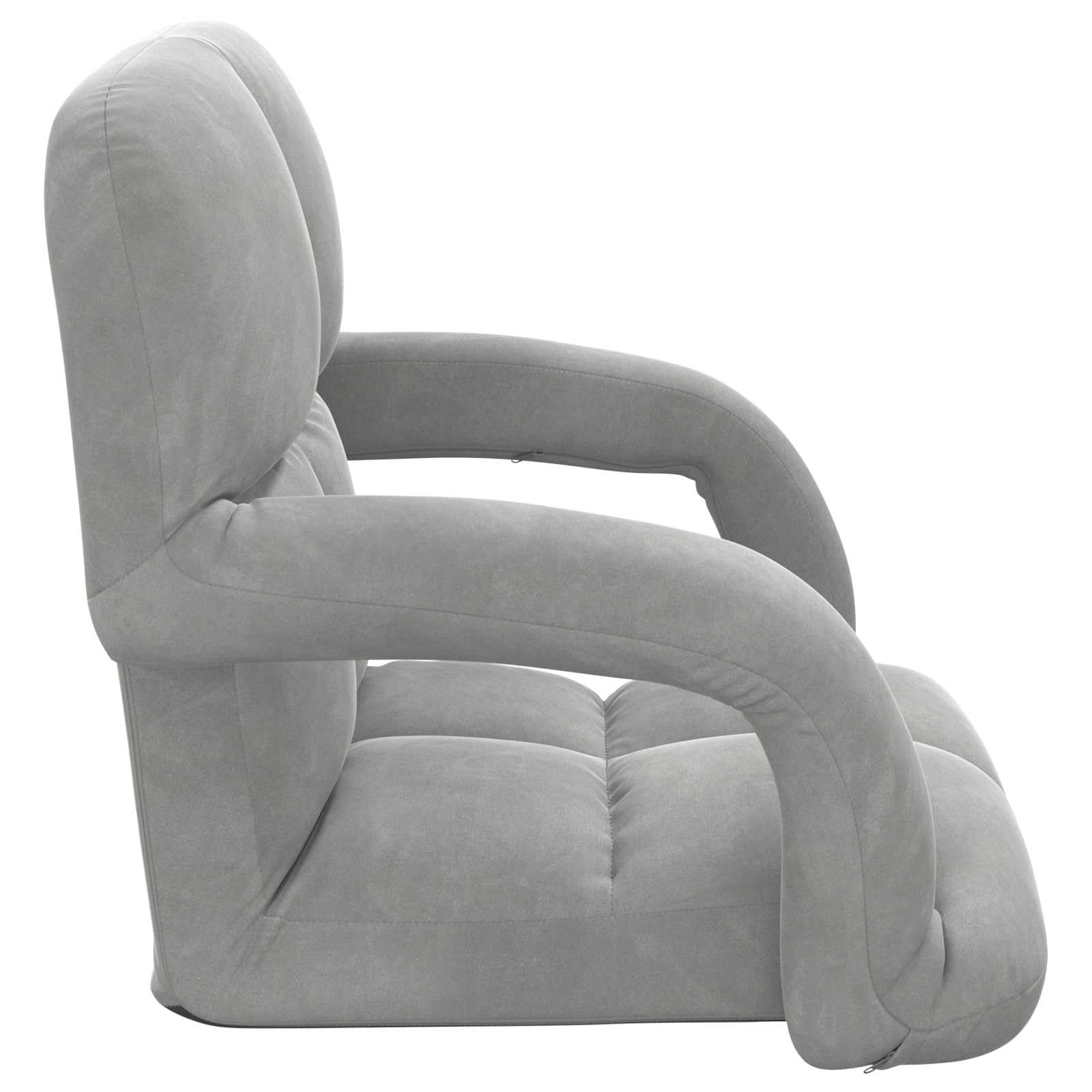 Krzesło podłogowe, jasnoszare, aksamitne, z regulowanym oparciem, 58 x 62 x 58 cm, tapicerowane i składane, ergonomiczny fotel podłogowy z podłokietnikami, do jogi, czytania, biura i gier