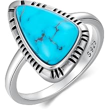 Genuine Turquoise Boho Rings for Women, Sterling Silver Nature Native American Western Jewelry Gemstone Ring