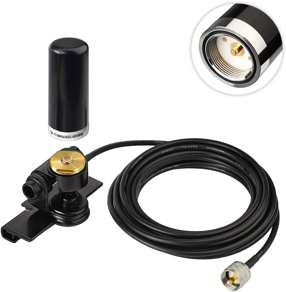 Vehicle Mobile Ham Radio Antenna VHF UHF 136-174MHz 400-470MHz Car Truck Amateur Radio NMO Mount Low Profile Antenna with Lip Mount Fixed Bracket PL259 Male 5m 16.5 feet RG58 Cable
