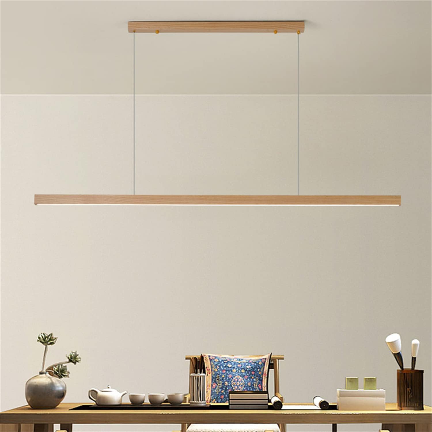 Lampe suspendue plafond LED moderne en bois noble 120cm pour grand îlot