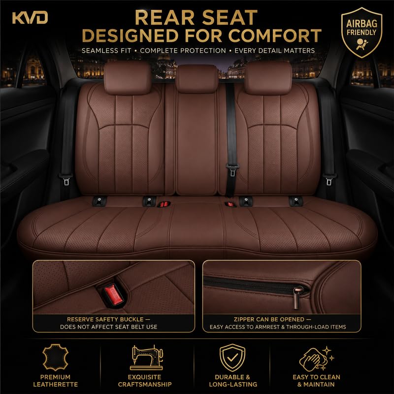 Image of KVD AUTOZONE Superior Leather Luxury Car Seat Cover Compatible with Maruti Suzuki Swift Dzire Full Coffee (5 Year Warranty) - D082 /56
