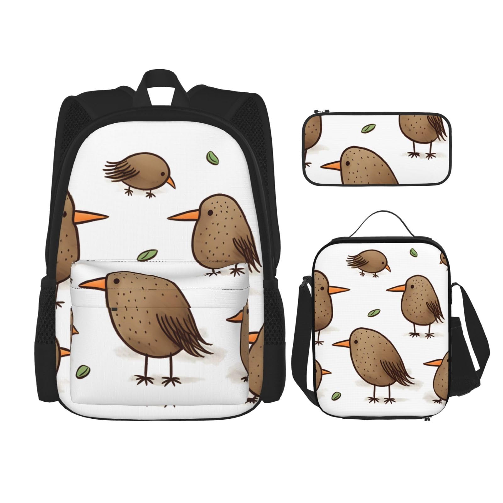 Sac à dos oiseaux Kiwi ensemble 3 pièces noir en taille unique réglable - 8