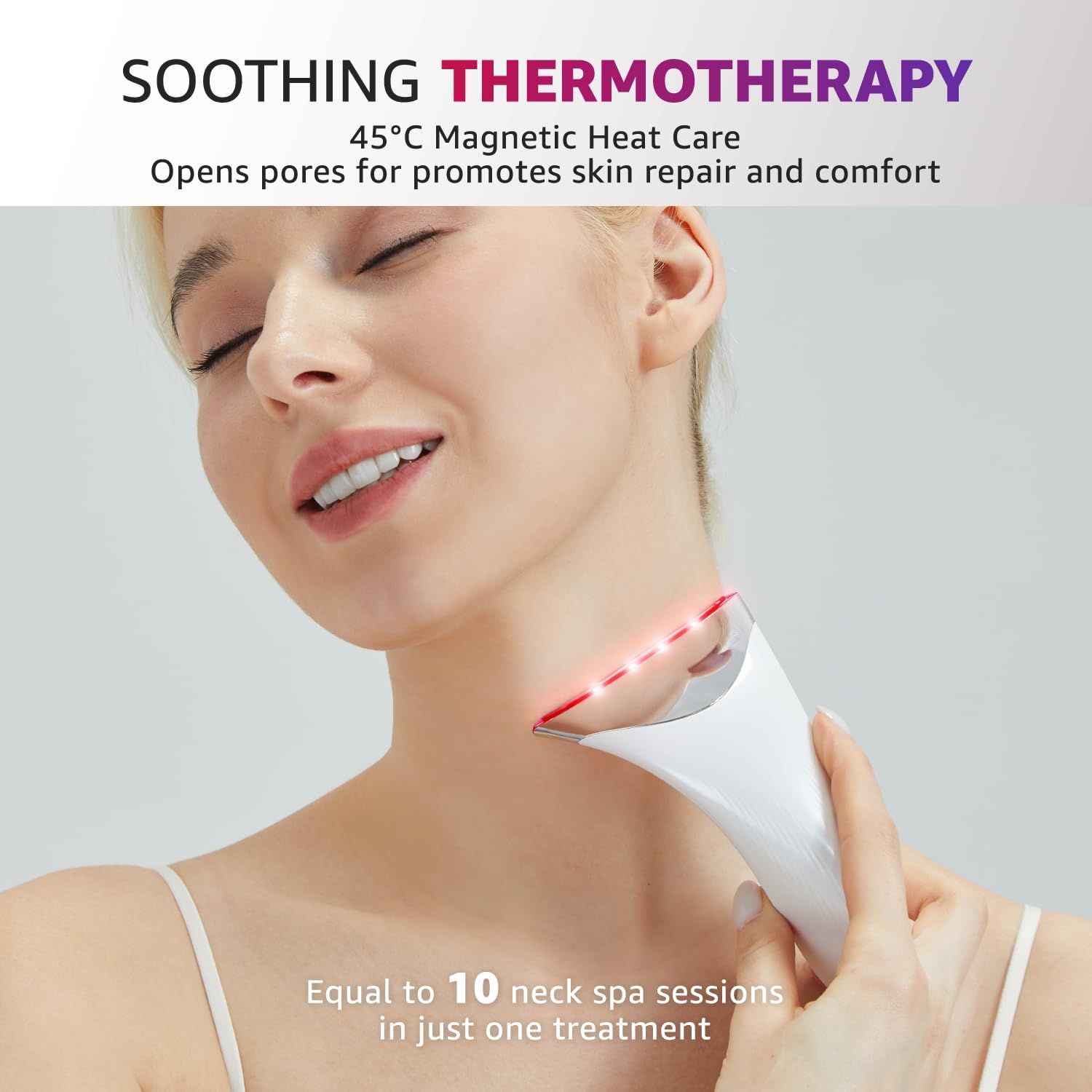 Red Light Therapy for Face and Neck, Renewal Face Lift Device with Vibration Tech, 3 in 1 Face Massager Tool with Thermals, True Beauty Glow Facial Sculptor for Wrinkles, Double Chin (White)