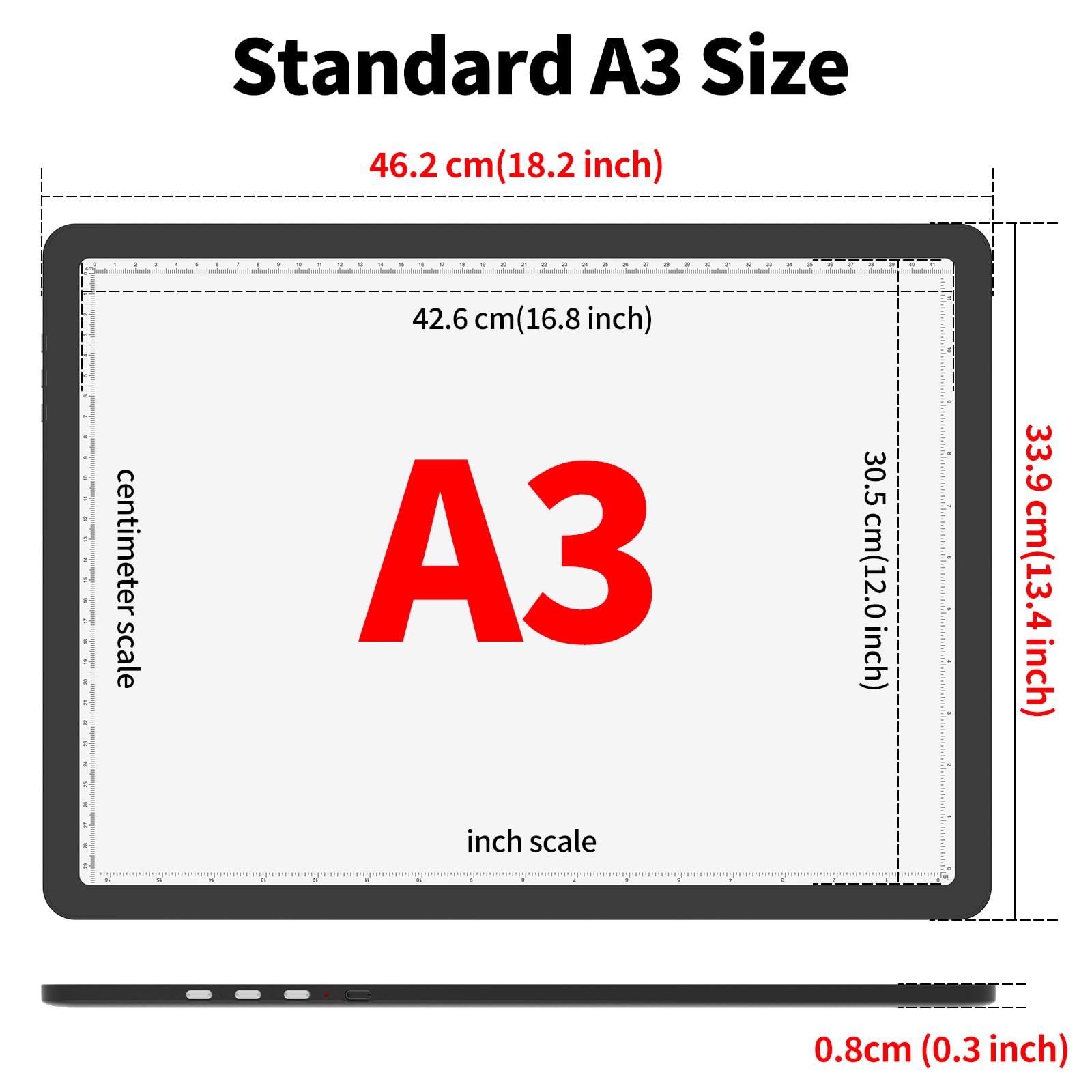 TOHETO A3 Light Board for Diamond Painting Super Bright Magnetic Light Pad with Side Buttons - Image 2