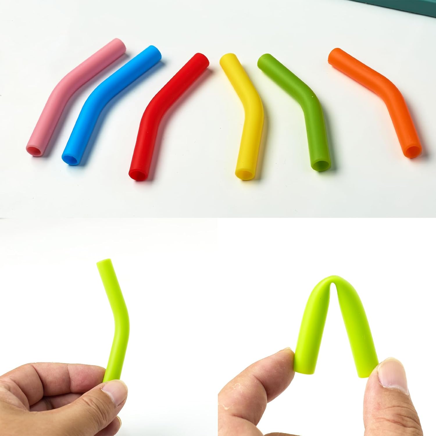 6-Pack Mixed Colors Silicone Straw Tips Set for 0.31Inch Stainless Steel Straws, Food-Grade Soft Colorful Mouthpieces, Bent Design Covers - Image 3