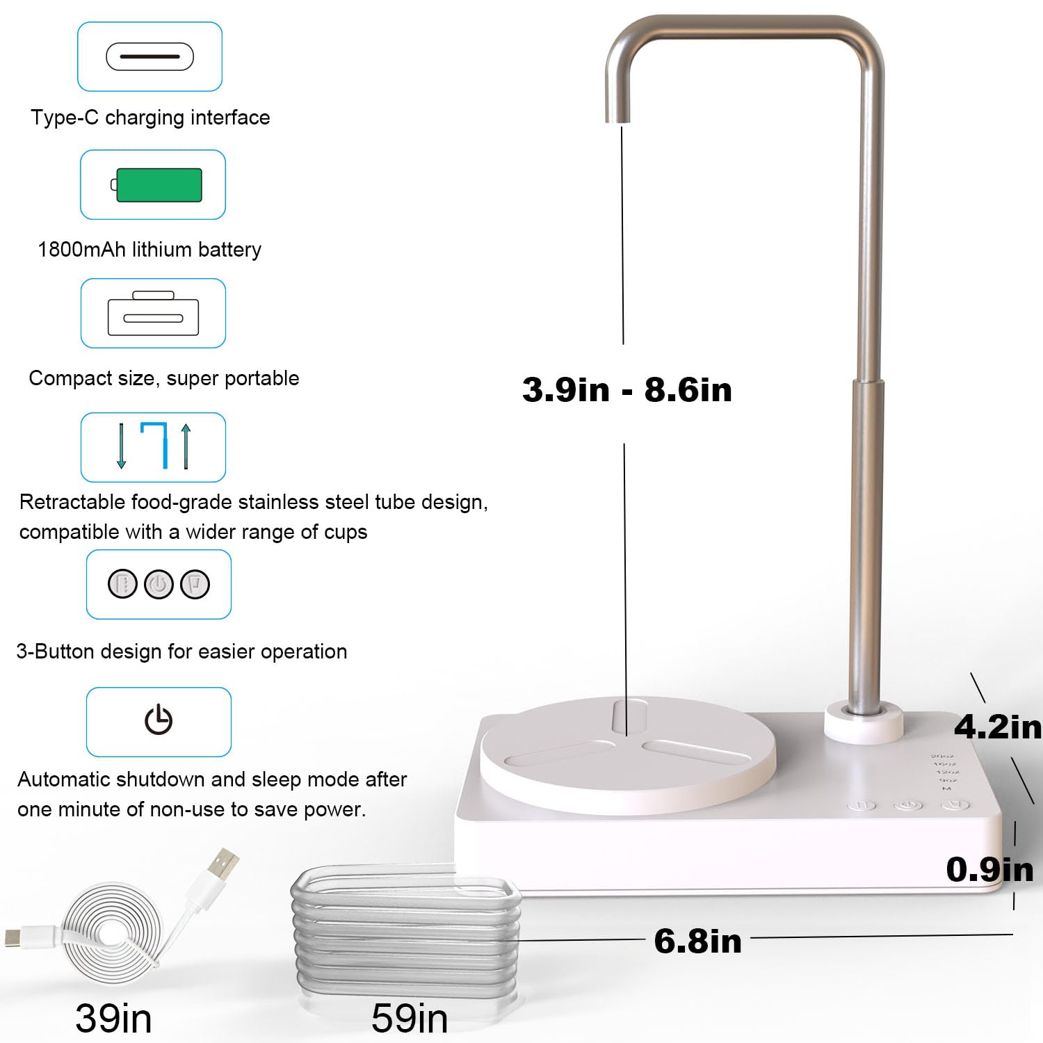 Dispensador de agua de escritorio, botella de agua inteligente de escritorio, bomba de agua automática para botella universal, dispensador de agua de carga USB, bomba de jarra para el hogar, oficina
