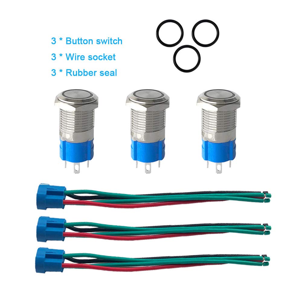 Pulsante Accensione LED 12mm EVGATSAUTO - Interruttore Momentaneo 12V 3A Impermeabile - 2