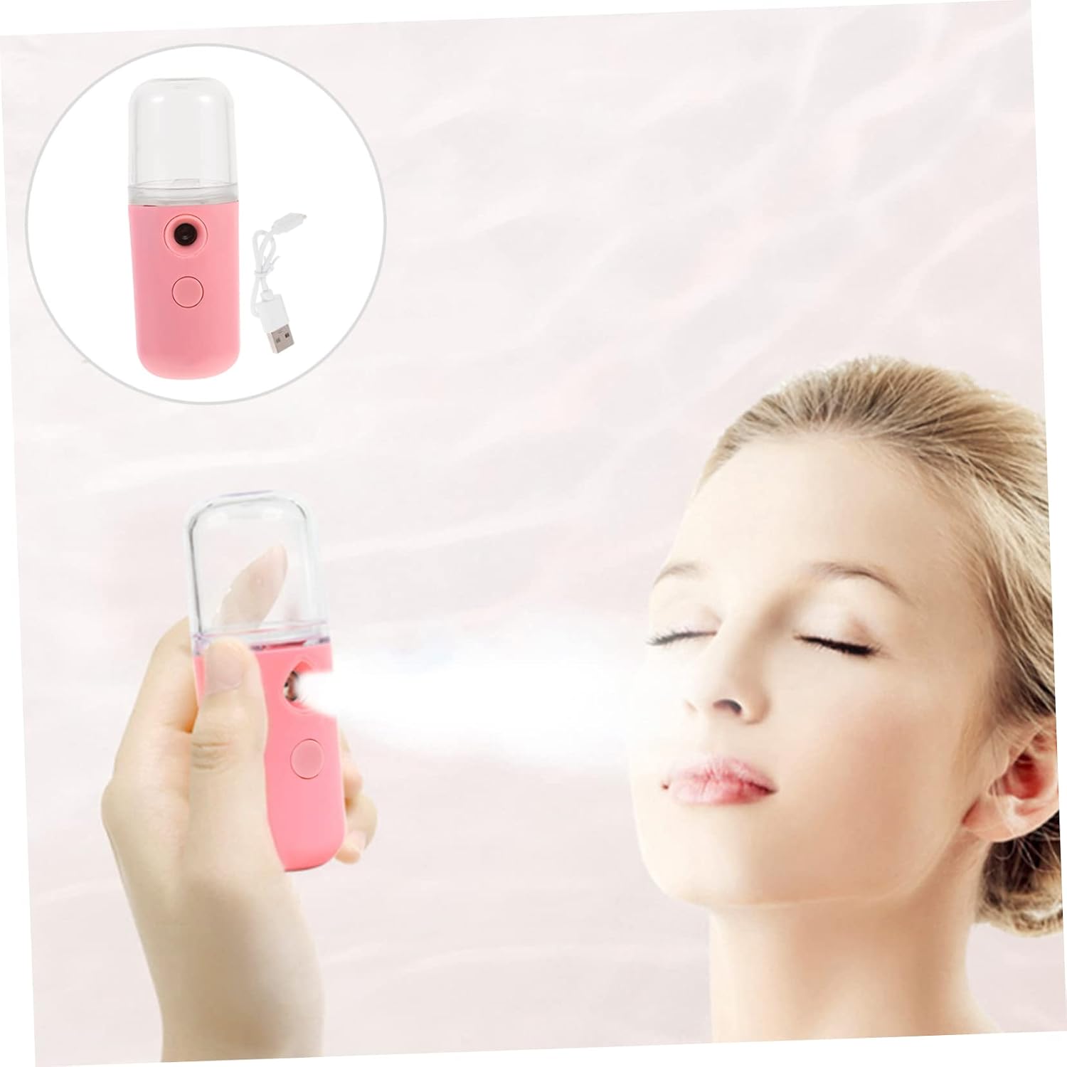 Portable USB Charging Nano Mist Facial Sprayer Handheld Hydrating Device for Makeup Skin Care Compact Easy to Use Facial Steamer Pink