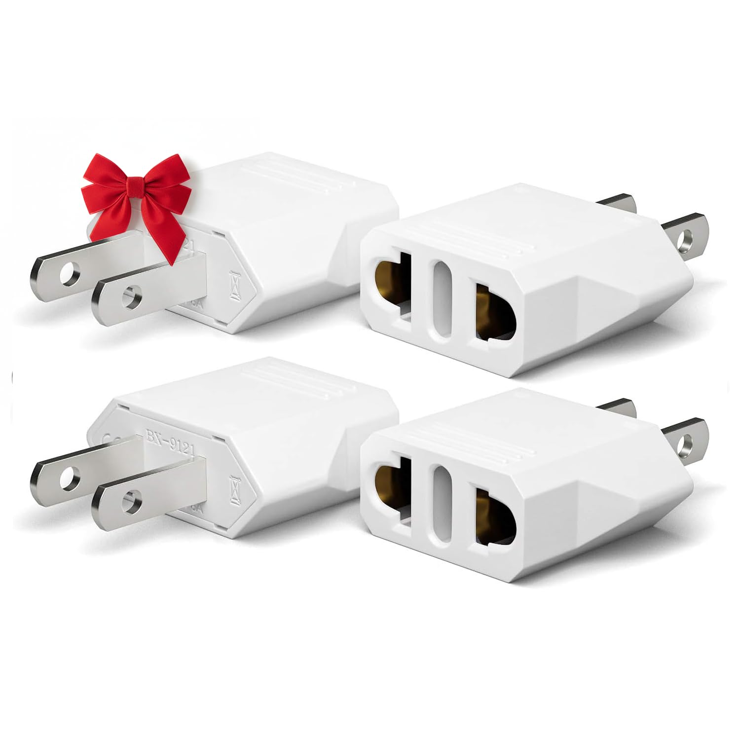 Komitasui USA To Europe Plug Adapter 4-Pack – White, Travel Adapter For Germany, France, Spain, Greece, Iceland, Etc. (Type C/E)