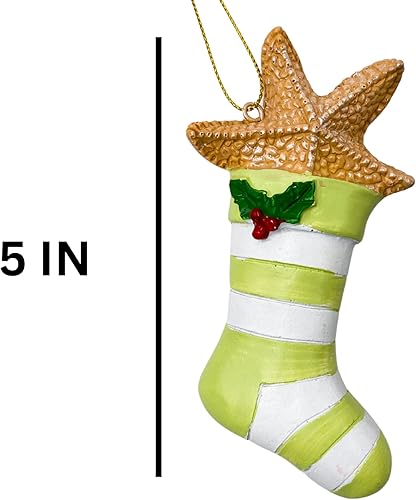 Miniatura 4 de Needzo Adornos para árbol de Navidad con temática de playa, estrellas de mar y conchas de mar en medias, decoración náutica para colgar, 5 pulgadas,