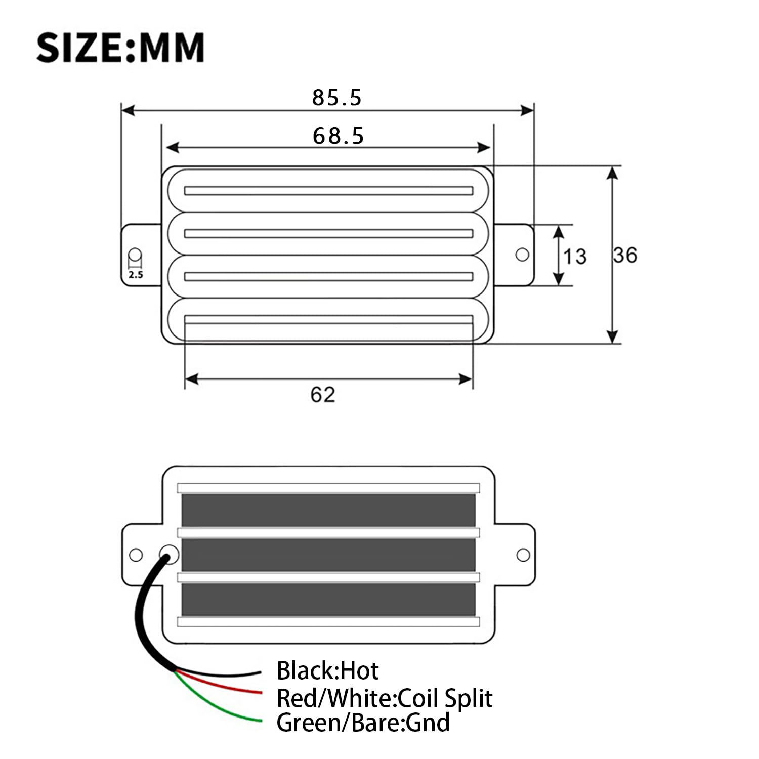 1 micro Humbucker à deux lames pour guitare électrique à haut rendement (crème/noir)