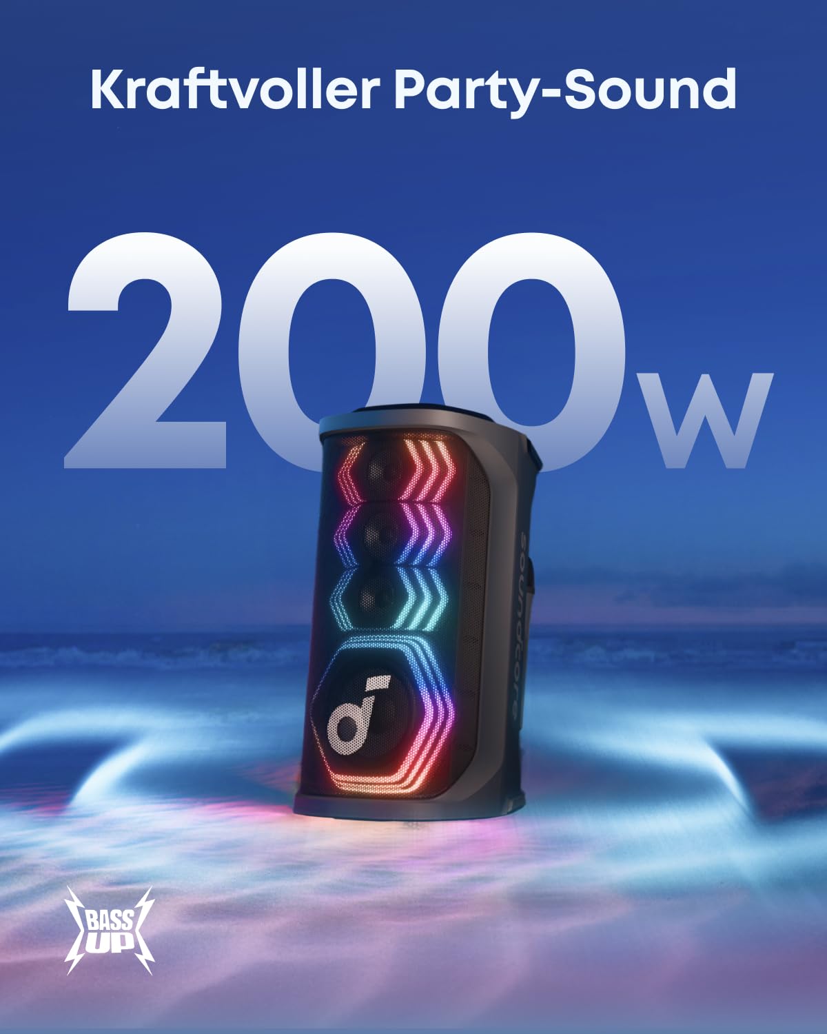soundcore by Anker Rave 3S Partybox mit KI-Karaoke, 200W Sound, 12h Akku | Party-Lautsprecher mit 2 kabellosen Mikros, KI-Gesangsentfernung, Lichtshow, Auracast, Bluetooth Lautsprecher für innen&außen