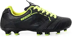 Chuteira Couro Legitimo Campo Gramado Travas Preto Amarelo Limão Sola Colada Costurada