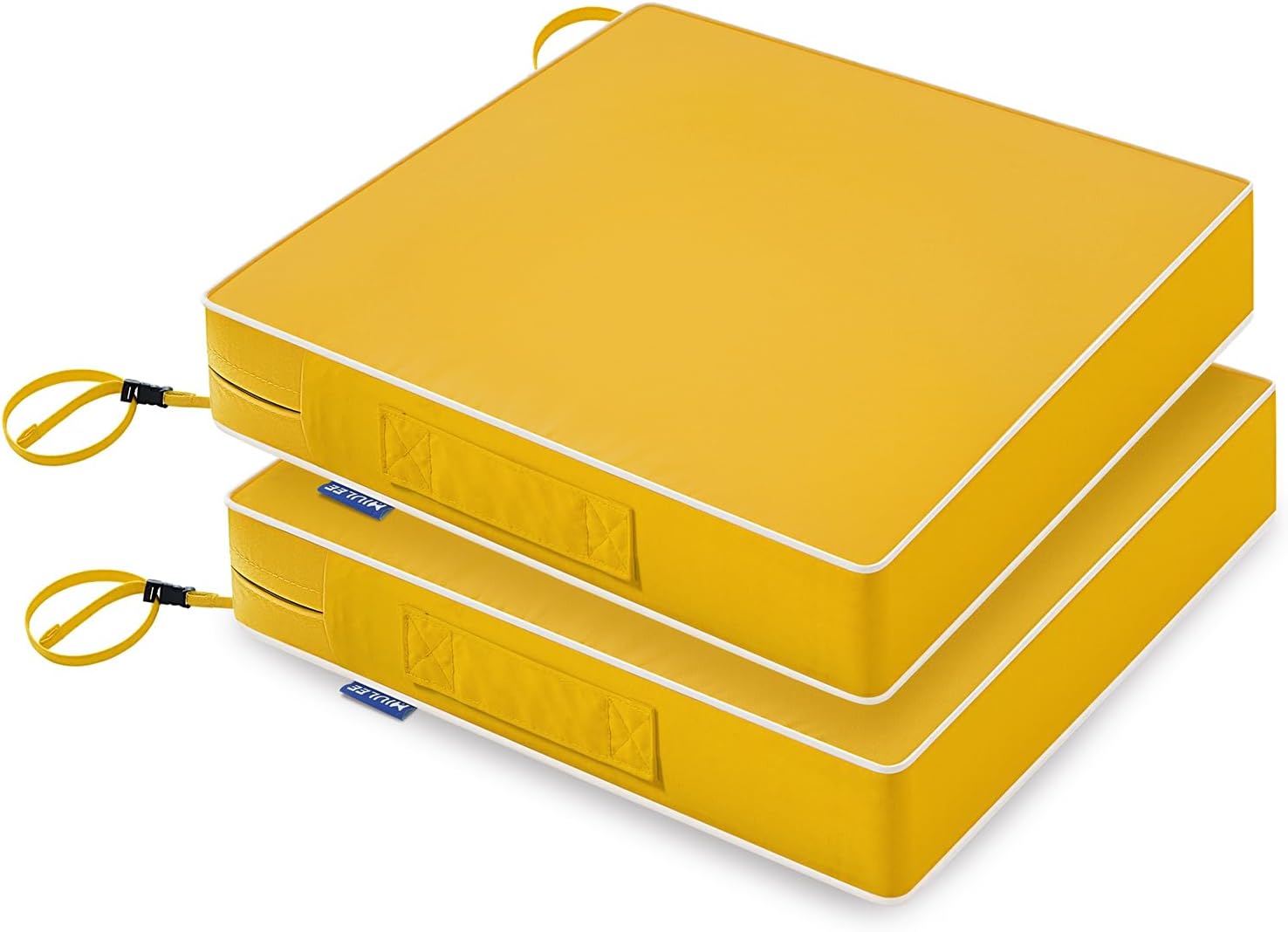 MIULEE 19 x 19 x 3 Outdoor Chair Cushions Waterproof Patio Chair Cushions with Adjustable Straps Set of 2 for Patio Furniture 3-Year Color Fastness Garden Sofa Couch,Navy Blue