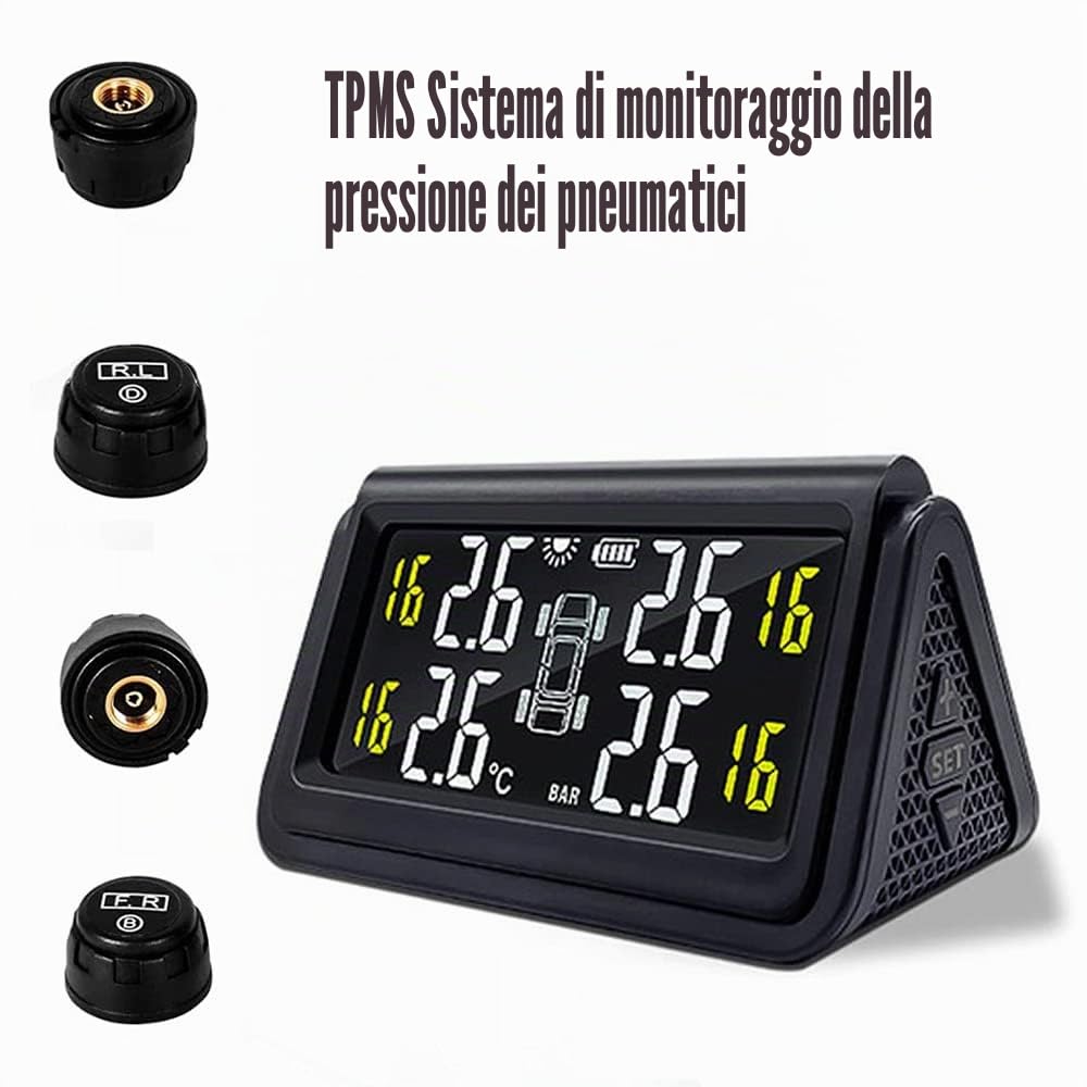 Sistema di monitoraggio della pressione dei pneumatici di Baceyong; schermo LCD con 4 sensori esterni; TPMS solare impermeabile e senza fili