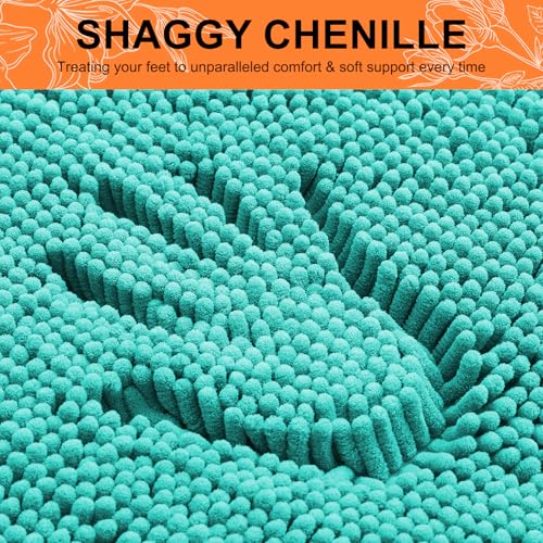 Image of Smiry Bathroom Rugs Sets 2 Piece, Soft Absorbent Chenille Machine Washable Non Slip Shaggy Bath Rug Set for Tub, Shower, and Floor (30x20+24x16, Turquoise)