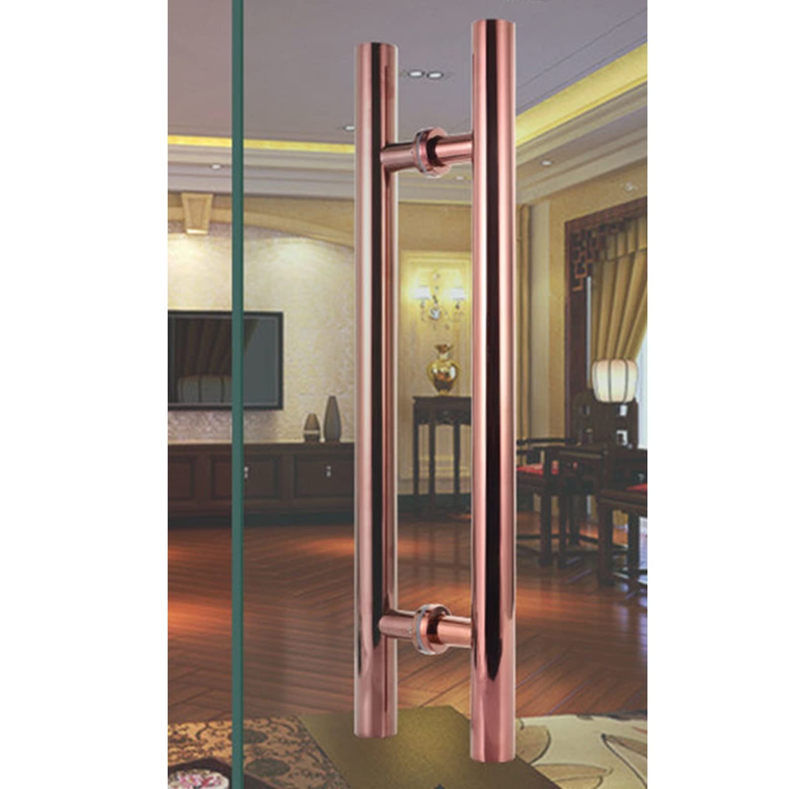 DFGHNBVC Door Handle Round Barn Door Handle,Modern Double Side Stainless Steel Glass Door Handle/Wooden Grab Bar,Push Pull Sliding Door Bathroom Hardware,Rose Gold-Length 100Cm(39.5Inch)