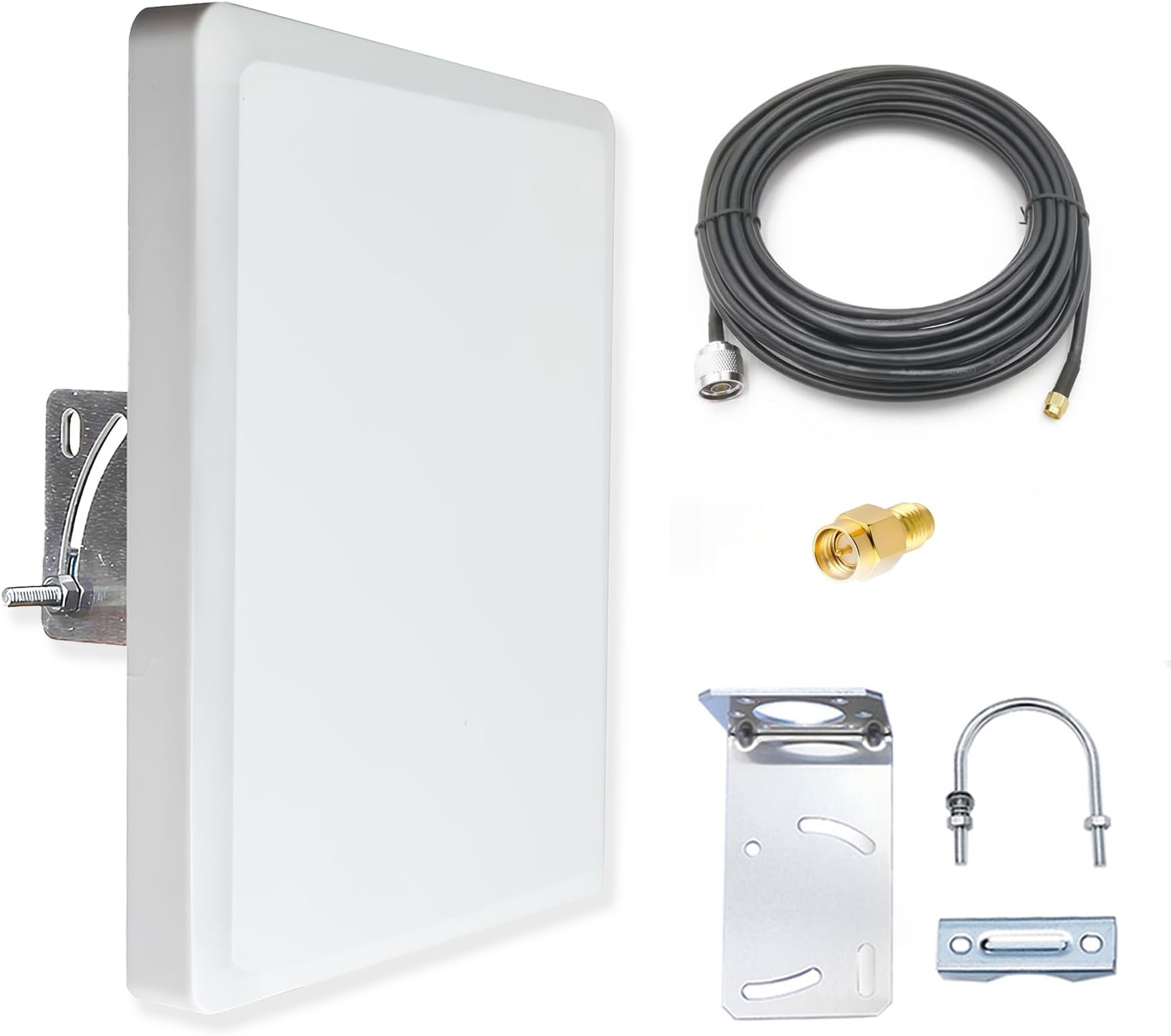 - 2.4G 5GHz WiFi Panel Antenna Dual Band Outdoor Pole Mount with 10ft Extension Cable SMA Male and RP-SMA Adaptor