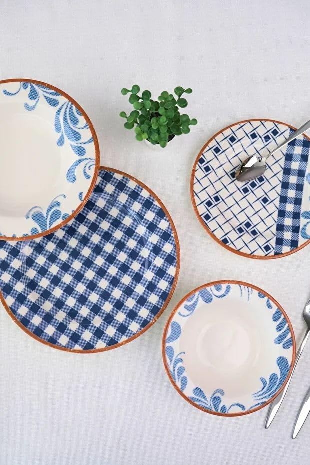 Elegancki 24-częściowy serwis obiadowy, 100% porcelana, w zestawie talerze do serwowania, miski i talerze deserowe, można myć w zmywarce i używać w kuchence mikrofalowej