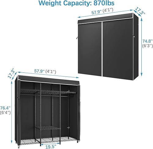 Miniatura 10 de VIPEK V30C Garment Rack with Cover Heavy Duty Portable Closet Covered Clothes Racks for Hanging Clothes, Clothing Rack with Wire Shelves, Storage
