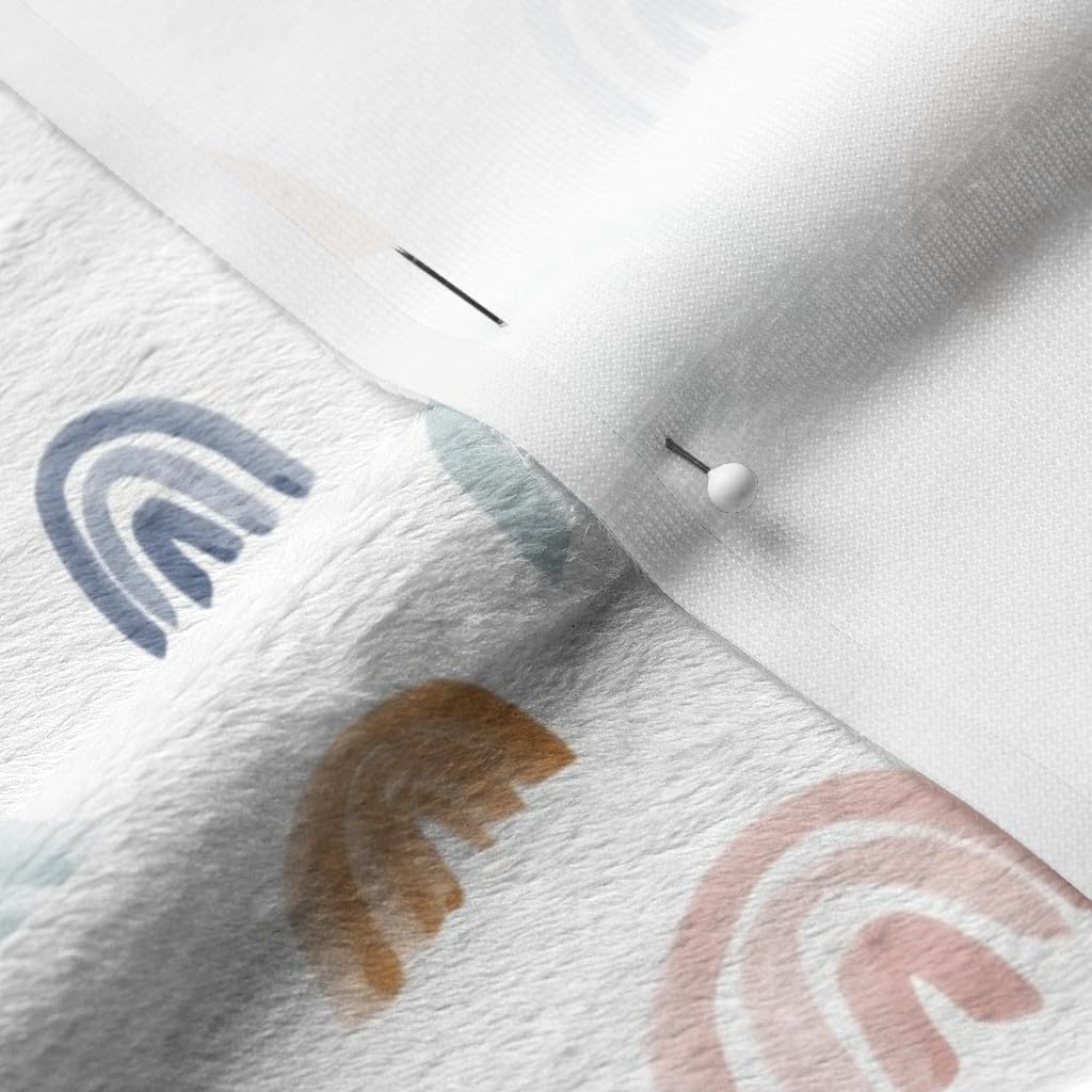 Spoonflower Fabric - Earth Tones Watercolor Rainbows Pink Blue Teal Nursery Gender Neutral Printed on Minky Fabric by The Yard - Sewing Baby Blankets Quilt Backing Plush
