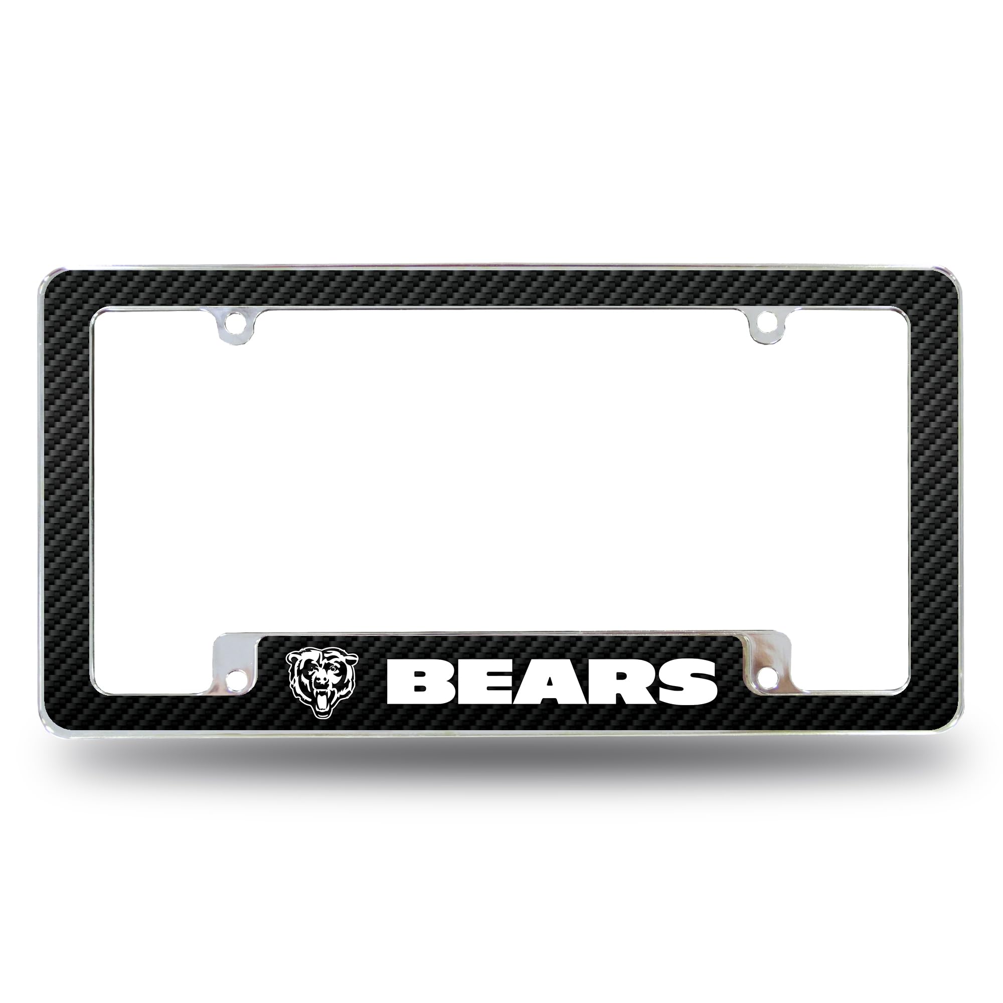 Rico Industries NFL Chicago Bears Carbon Fiber 12" x 6" Chrome All Over Automotive License Plate Frame for Car/Truck/SUV