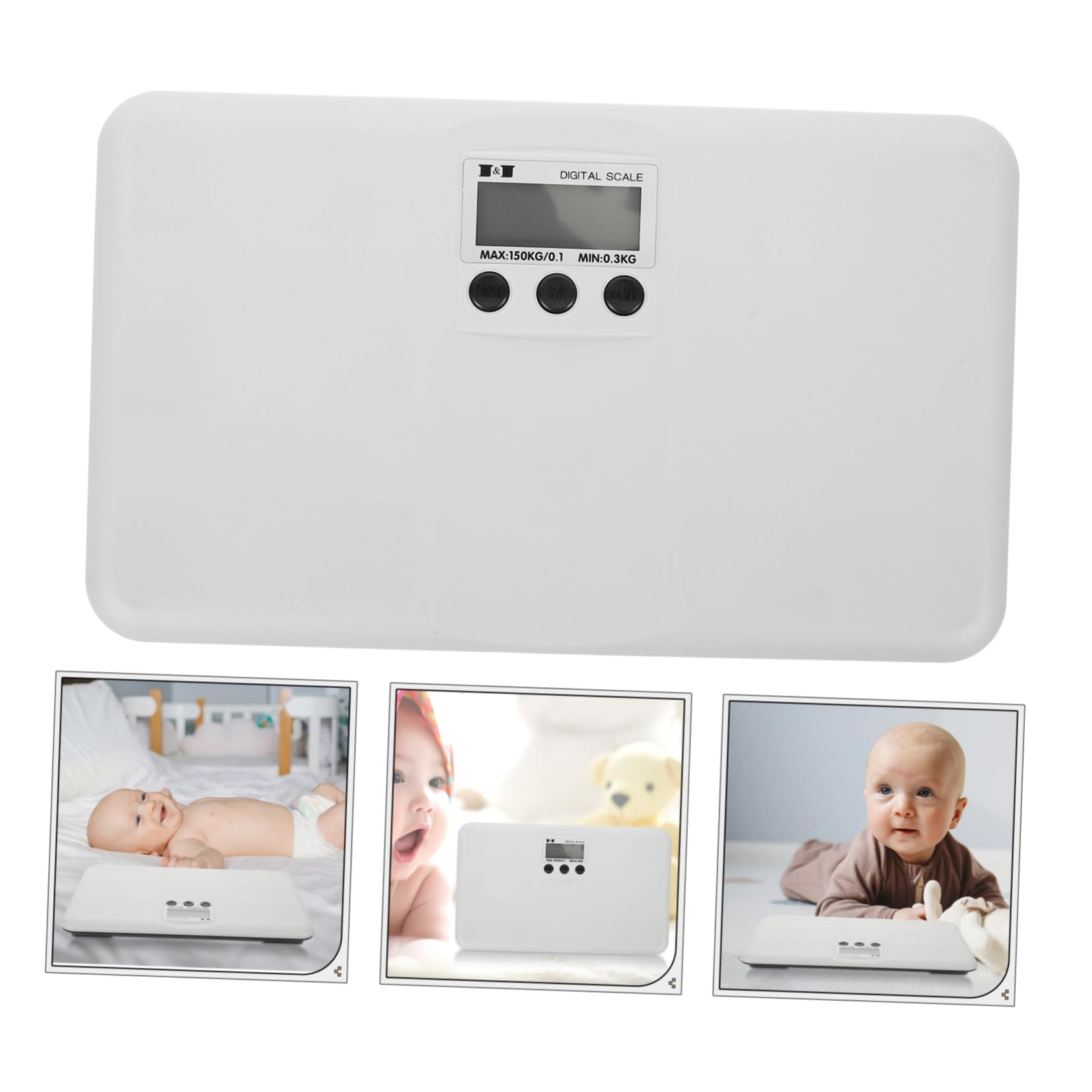 Toyvian Bilancia Elettronica Digitale per Bebè e Gatti, Capacità 150kg, Display Lcd Grande, Plastica Bianca, Uso Domestico, senza Batteria