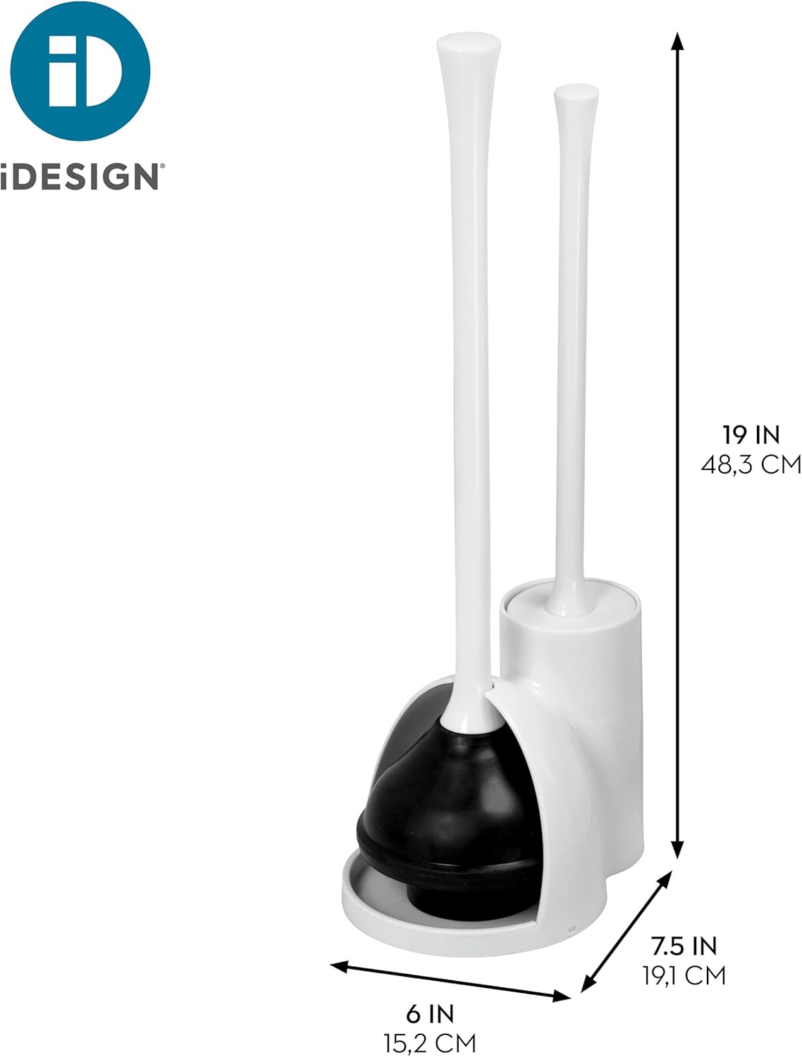 idesign una plastic toilet bowl brush and plunger combo set for bathroom cleaning and storage, white white pack of 1