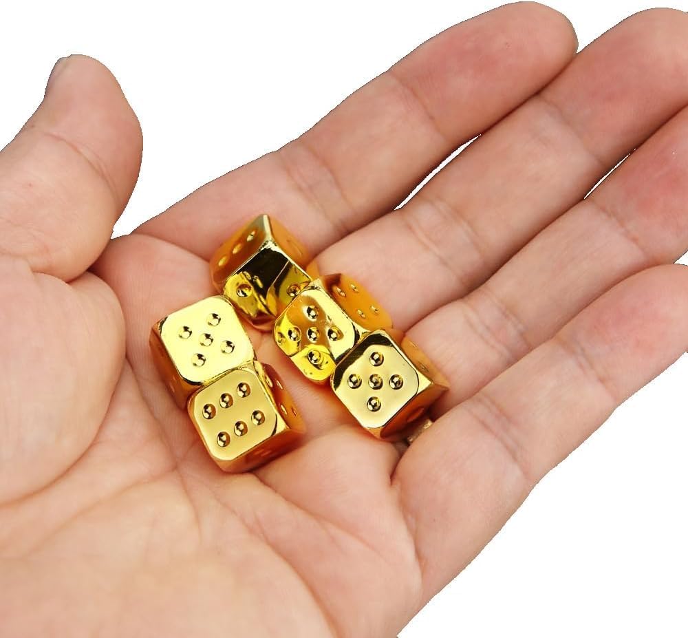 5 Pieces 6-Sided Dice 13MM Solid Metal Game Dice Set Zinc Alloy Polyhedral Dice for Board Game (Gold)