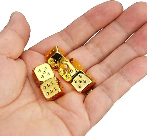 Miniatura 9 de Juego de dados poliédricos de aleación de zinc para juego de mesa, aprendizaje de matemáticas, 5 piezas de 6 caras de 0.512 in (plateado)