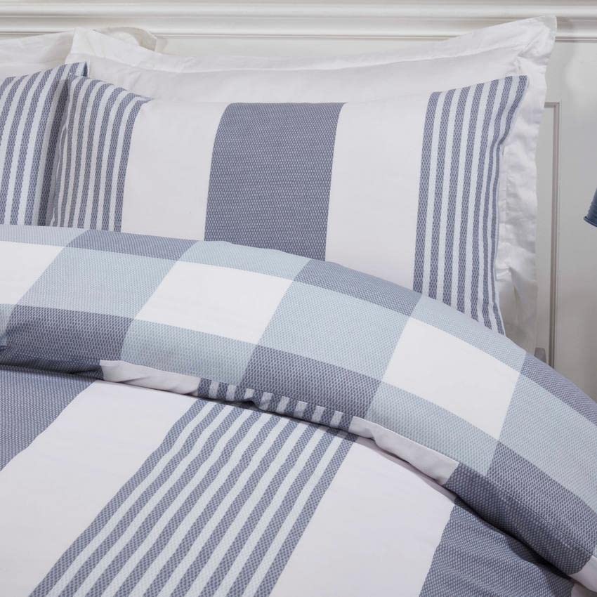 Rapport Home Furnishings Chambray Stripe Duvet Cover Set Reversible Bedding Bed Set Bed Linen (Super King, Denim) - Image 2