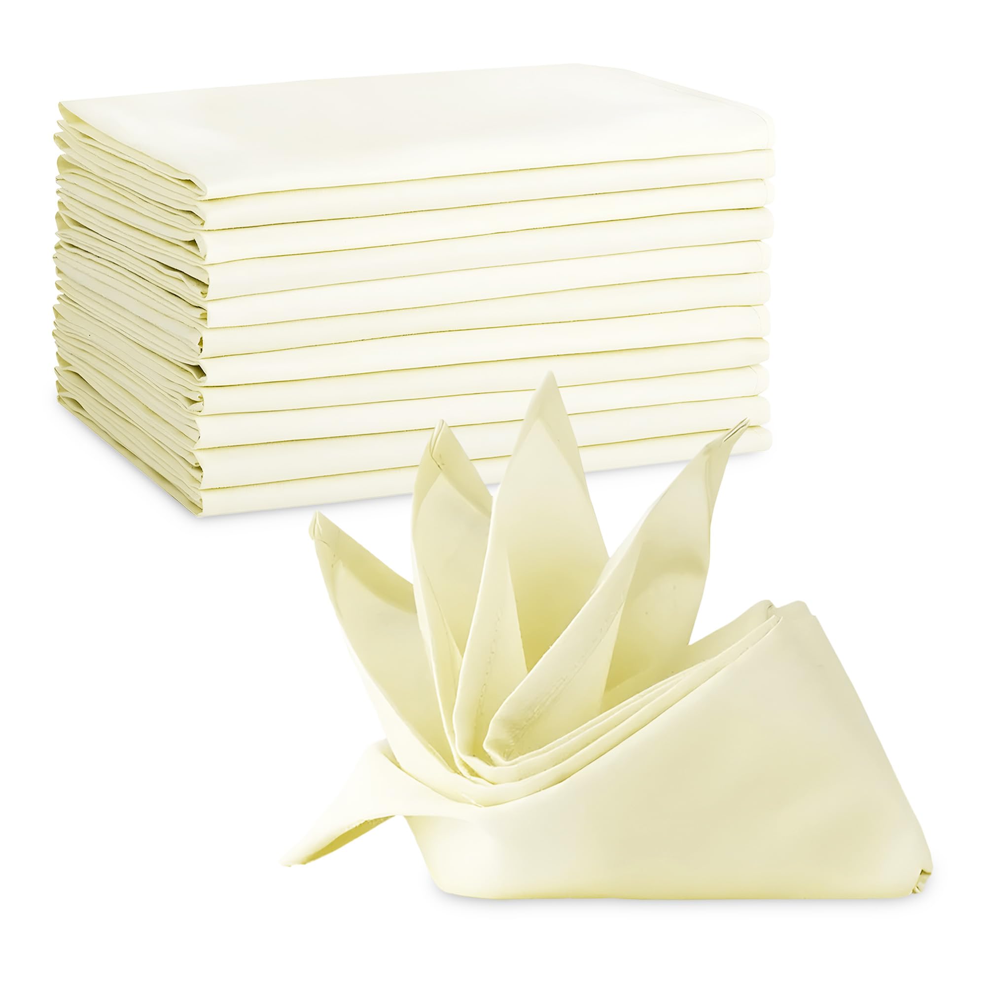100% Polyester Table Napkins - 20" x 20" Cloth Napkins for Formal Dining, Weddings, Events, Restaurants, Durable & Machine Washable with Elegant Finish - Ivory, 12pcs