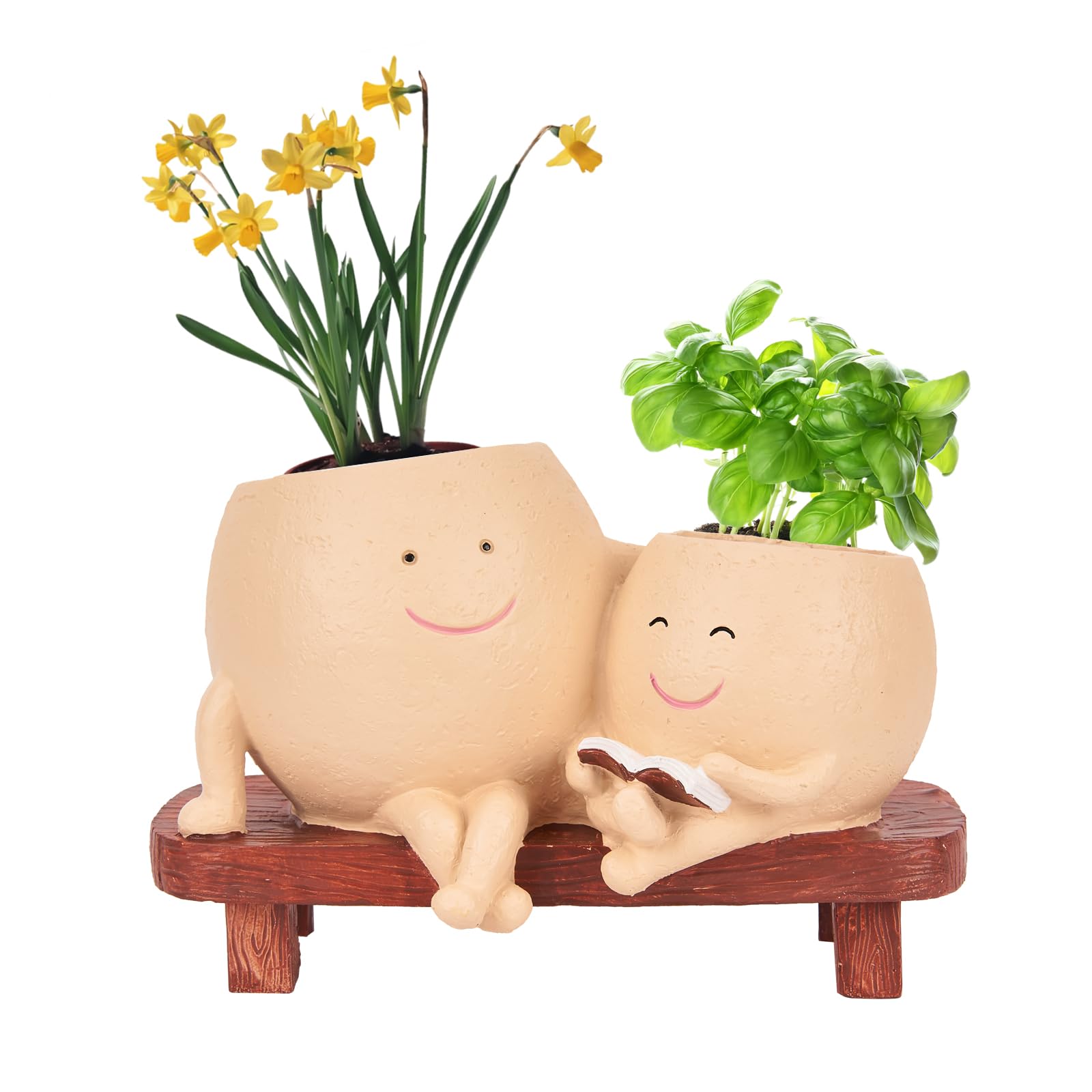 Smily Face Planter Pot Cute Resin Flower Head Planter for Indoor Outdoor Unique Sit Chair Succulent Pots Gift IdeaI for Mother,Father and Appreciation Christmas with Drainage Hole (1pcs TYPE4)