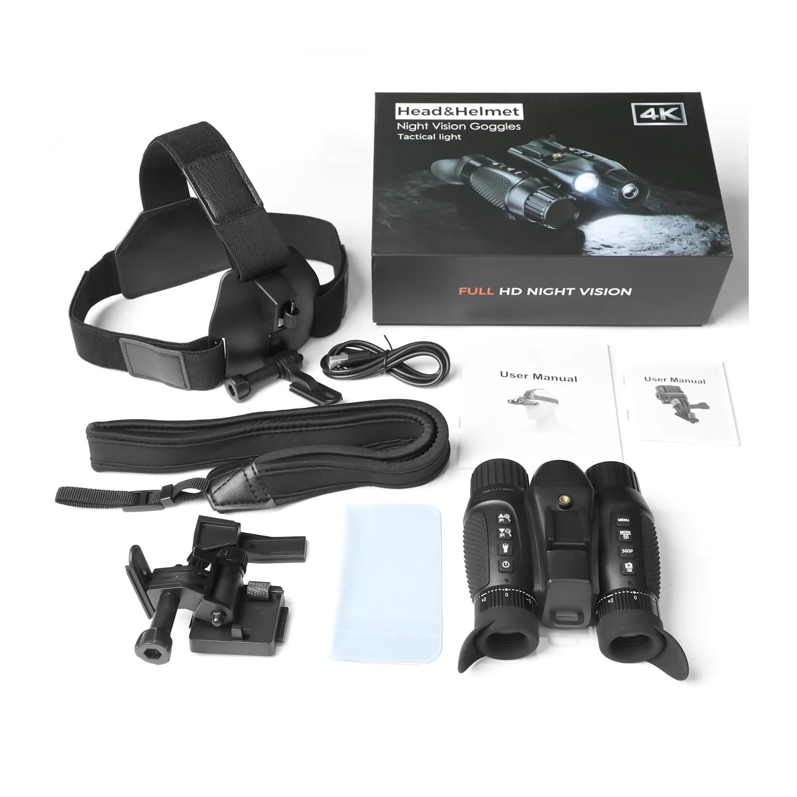 Lunettes de Vision Nocturne montées sur la tête NV8100 Jumelles de Vision Nocturne Mains Libres 4K Rechargeables, Lampe de Poche, 1300 Pieds, Zoom numérique 8X